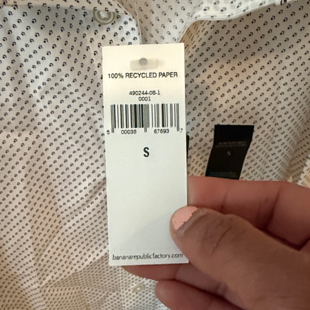Men’s Banana Republic White Geometric Dress Shirt. Size S. Never wore. Tags on - Picture 6 of 12